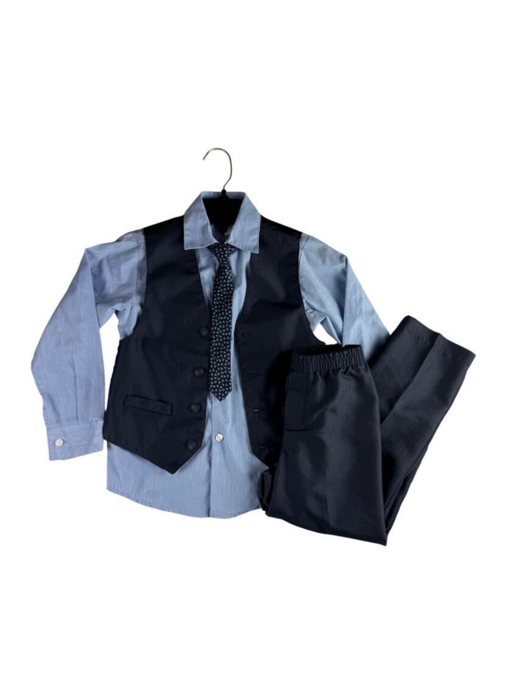 Boys Van Heusen Navy Vest & Pant Set with Blue Dress Shirt and Tie - Picture 1 of 6